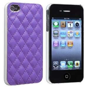  Purple Silver Side Snap on Leather Case + Clear Plug Cap 