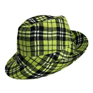  Lime Green Plaid Fedora Hat Clothing
