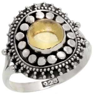  Sterling Silver Oxidized Ring w/ Beads & 8mm Cabochon Cut 