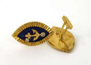 STYLISH VINTAGE 18K, DIAMONDS & ENAMEL ANCHOR CUFFLINKS  