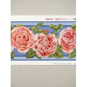   GertrudeS Rose Border   Coral Rose On Blue Wallpaper: Home Improvement