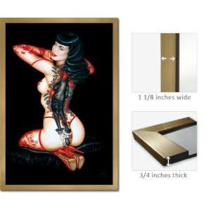    Gold Framed Bettie Page Tattoo Poster Sexy Pin Up: Home & Kitchen