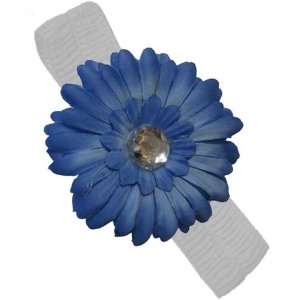  White Stretchy Baby Headband with Blue Daisy Flower: Home 