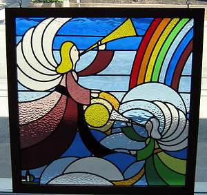 STAINED GLASS WINDOW PANEL ANGELS  