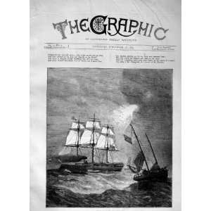  1870 SAILING SHIPS ENGLAND AMERICA STORM ANTIQUE PRINT 