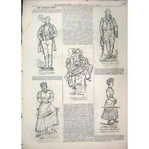  1879 Captions Women Men Stick Theatre Antique Print
