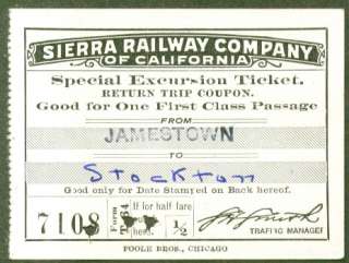 Sierra Railway of California Excursion ticket 1955  