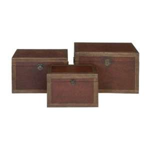    Set/3 Traditional Leather N Wood Chest Trunks