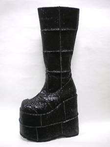 Black Glitter Stack Platform Drag Queen GoGo Boots 10  