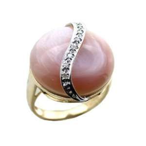  Pink Mother Of Pearl Round Stasis Ring, 14k Gold: Jewelry