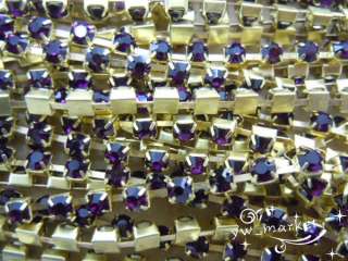 SS12 3mm Deep Purple Crystal Rhinestone Trims Brass 7.4 meters  