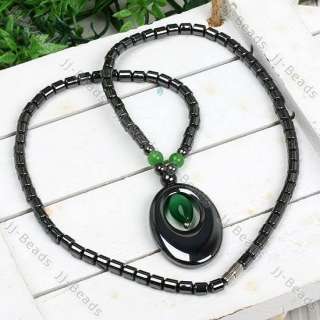 Black Hematite Cats Eye Gem Heart Bead Necklace Strand  