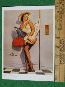   PINUP GIRL ART DRESS CAUGHT IN ELEVATOR BLACK STOCKINGS GOING UP! A+