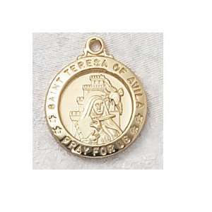 Gold Plated Catholic Saint Teresa of Avila Patron Saint Medal Pendant 