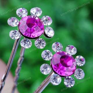   Color Crystal Flower Bridal Party Lady Hair Pin Clip Jewelry  