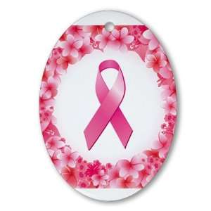  Ornament (Oval) Cancer Pink Ribbon Flower 