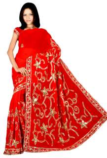 Designer Bridal Heavy Embroidery Sequin Saree Sari  