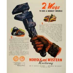 1943 Ad Norfolk & Western Railway Train Locomotive Monkey Wrench Tool 