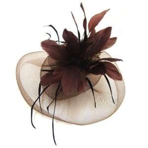   Flower Feather Crystal Veil Fascinator Hair Clip/ Cocktail Hat   BROWN