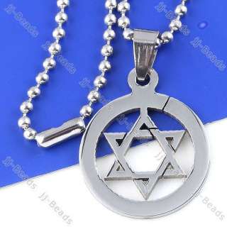 1pc Mens Stainless Steel Round Star Of David Pendant Chain Necklace 