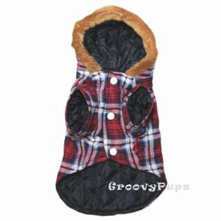 918 XS~XL Red Hooded Padded Flannel Coat /Dog Clothes  