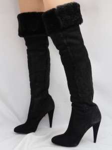 BN KG by Kurt Geiger Black Suede Leather Shearling Lined Over knee 