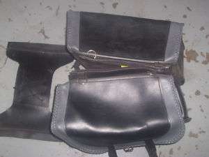 Leather Saddle Bags Slant Braided Black Gray Zip Off  