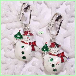 CHRISTMAS SNOWMEN ~SILVER PLATED CLIP ON HOLIDAY EARRINGS #238 5 