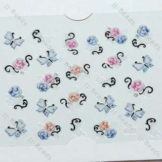 1Set 3D Butterfly Rose Fingernail Stickers Fit Nail Art Decoration#S2 