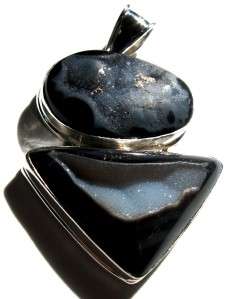 BLACK ONYX BOTSWANA AGATE DRUSY DRUZY SS PENDANT 3  