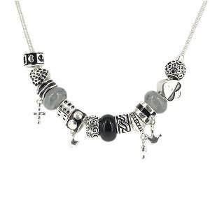   Style Pandora Charm Black Silvertone Fashion Necklace: Jewelry