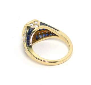 18k GOLD 1.35ct DIAMOND SOLITAIRE & SAPPHIRES RING  