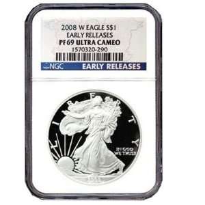  2008 Silver American Eagle PF69UC Early Release Sports 