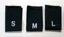 100 Black Woven Sewing Clothing Size Labels Tag S M L  