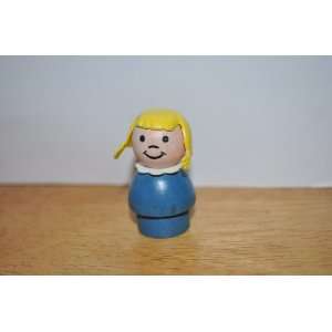 Vintage Wooden Little People School Girl with Yellow Pigtails Hair 