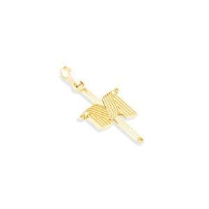    Polished 14k Yellow Gold Draped Shroud Cross Pendant Jewelry