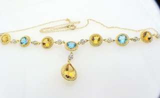 14k Gold Blue & Yellow Topaz Diamond Necklace  