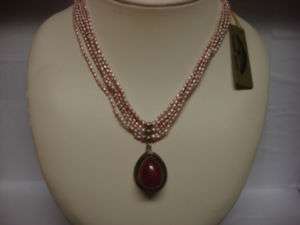 Sharon Meyer Pink Pearls Rhodochrosite Necklace Pendant  