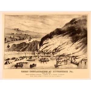  1942 Print Currier Ives Great Conflagration Pittsburgh 