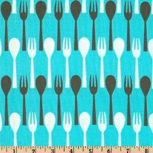   Wide Morning Call Forks Aqua Fabric By The Yard Arts, Crafts & Sewing