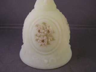 FENTON CUSTARD GLASS WITH FRIT FLORAL CAMEOS BELL  