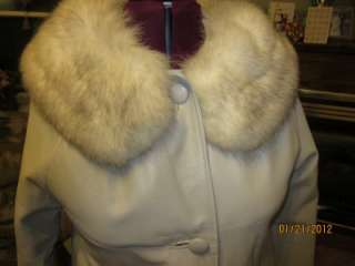 Ladies Womans Blue Fox Leather coat Vintage 1980 Size 14  
