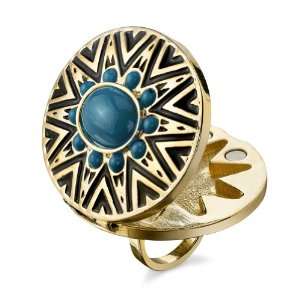  House of Harlow 1960   Enameled Tribal Ring with Imitation 