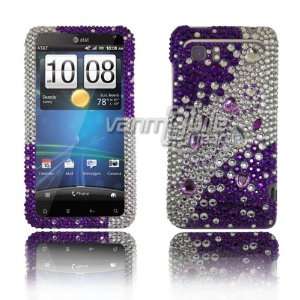 VMG HTC Vivid BLING Case Cover 3 ITEM COMBO Purple Silver Rhinestones 