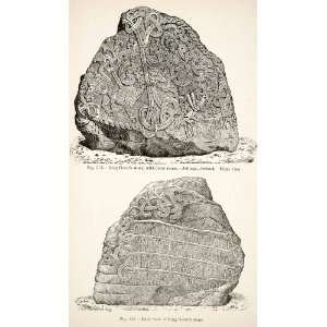 Wood Engraving King Gorm Stone Runes Back View Jellinge Jutland Viking 