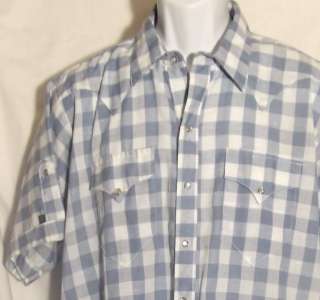 Vintage ROCKMOUNT Blue/White Check Western S/S Shirt W/Pearlized Snaps 