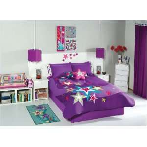  Purple Stars Comforter Bedding Set Full 10 Pcs: Home 