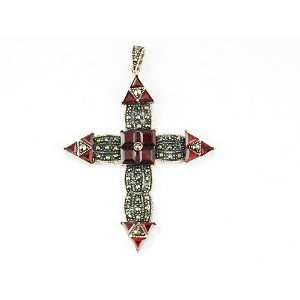   92.5 Carnelian Red Symbol Cross Costume Necklace Pendant Jewelry