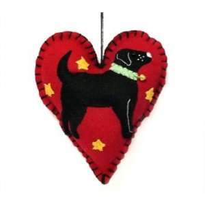  Black Dog On Red Heart Stuffed Ornament 