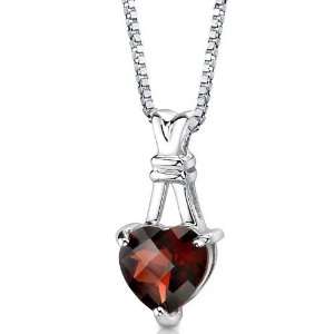   Shape Checkerboard Cut Garnet Pendant with 18 inch Silver Necklace